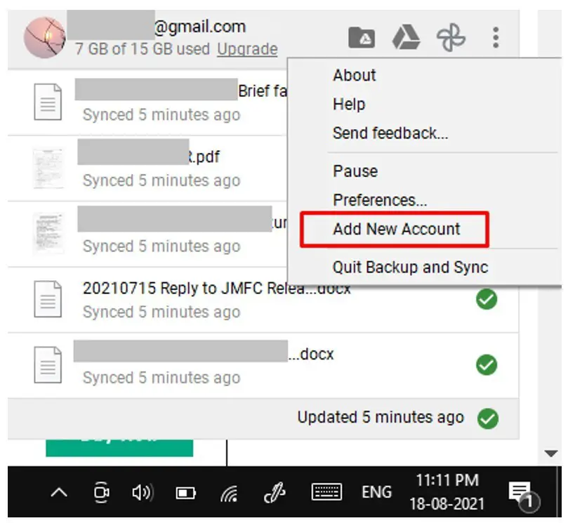 google backup and sync add new account