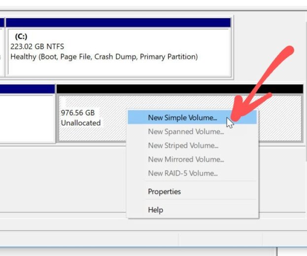 New simple volume windows disk management 