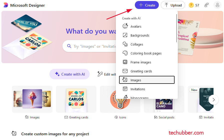 ai image generator microsoft designer types