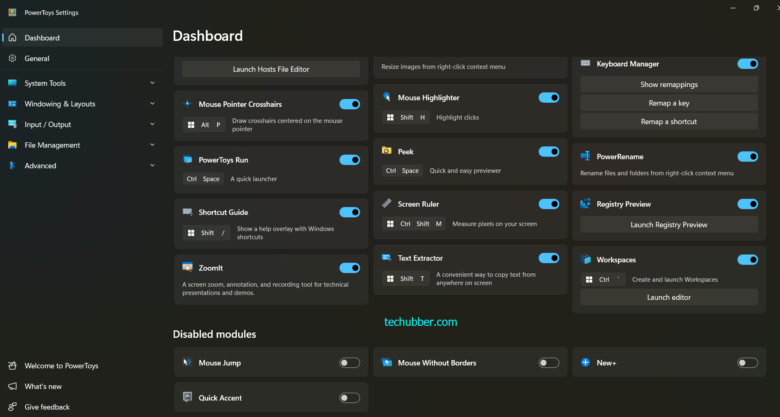 Microsoft PowerToys dashboard