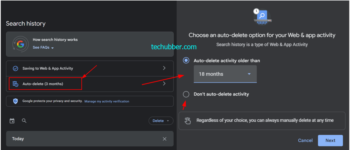 google search history auto delete