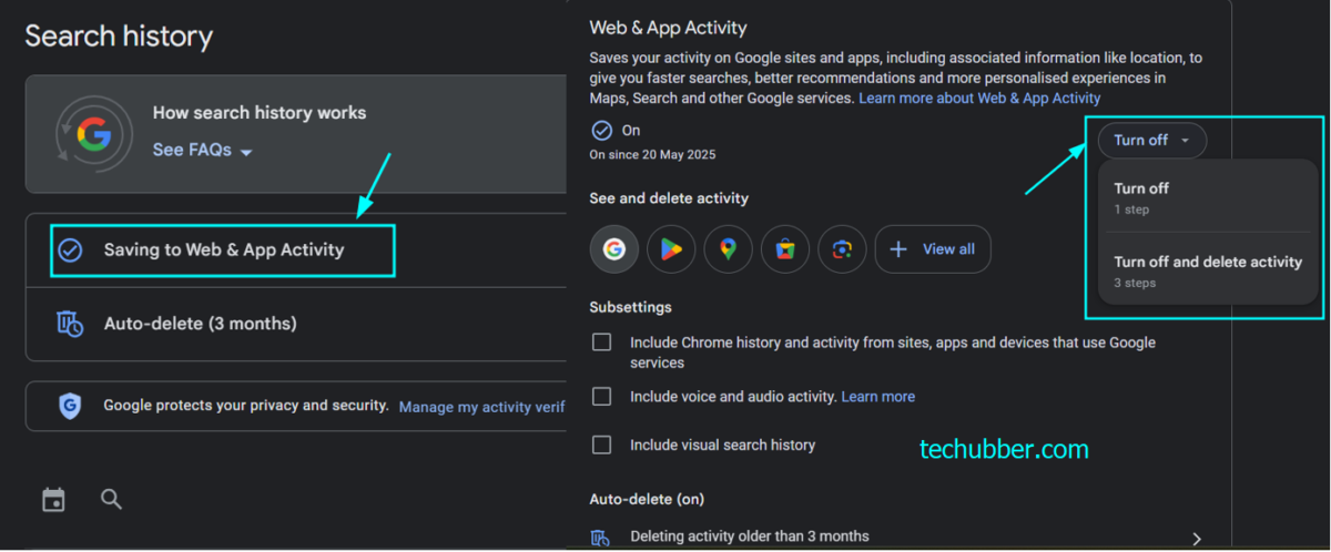 turn off google web activity