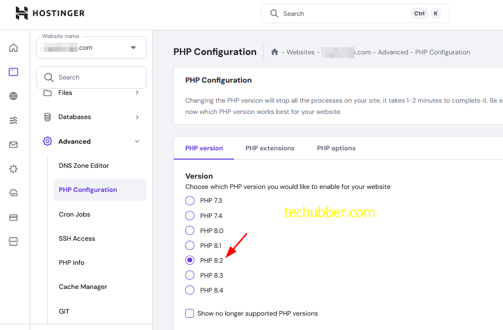 change php version for wordpress