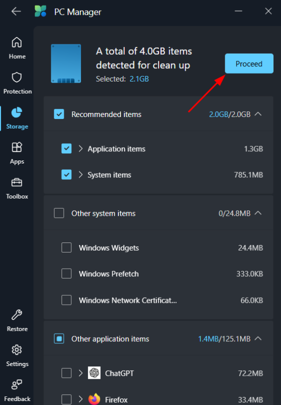 pc manager app - deep clean