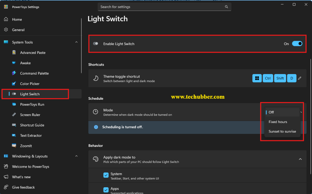 How to Schedule Dark Mode in Windows 11 Automatically using PowerToys
