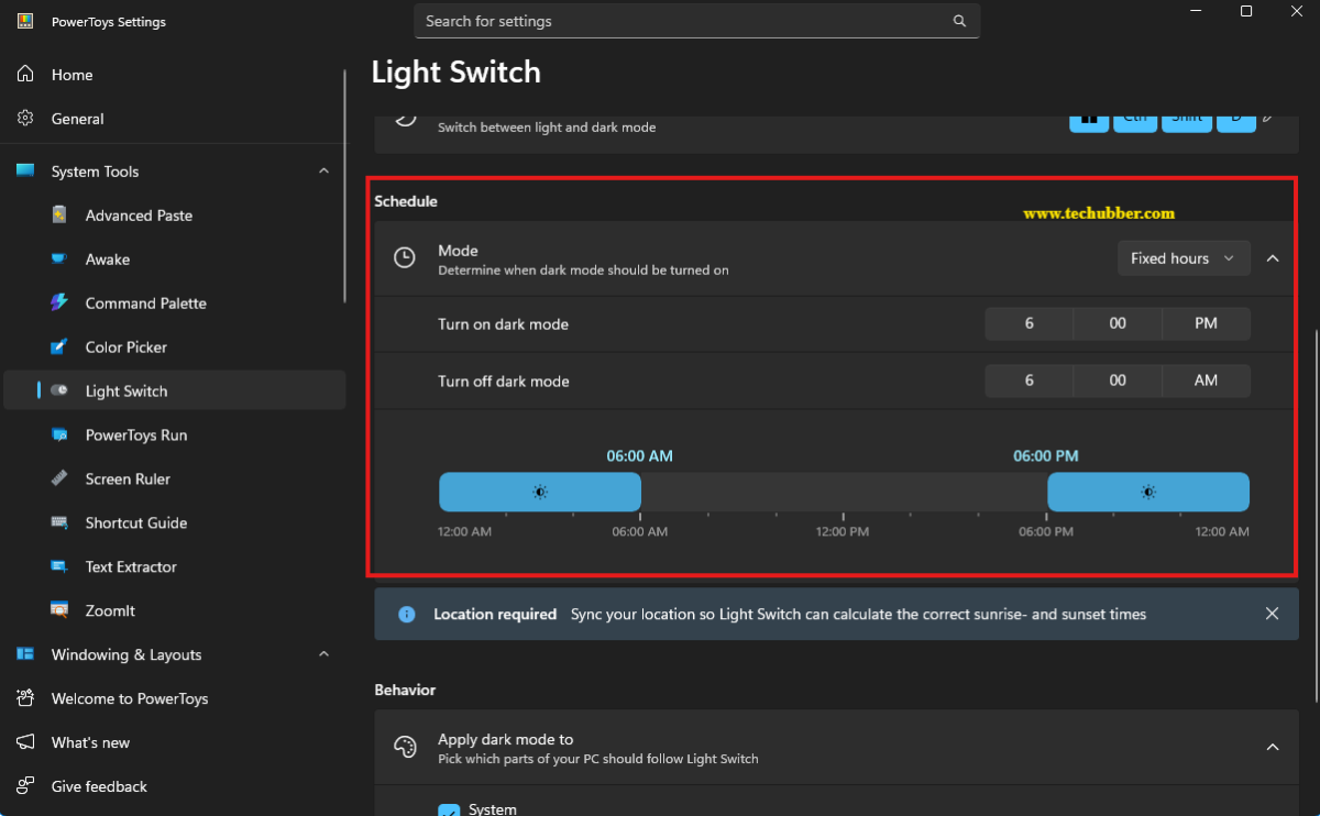 schedule dark mode in windows 11 by fixed hours